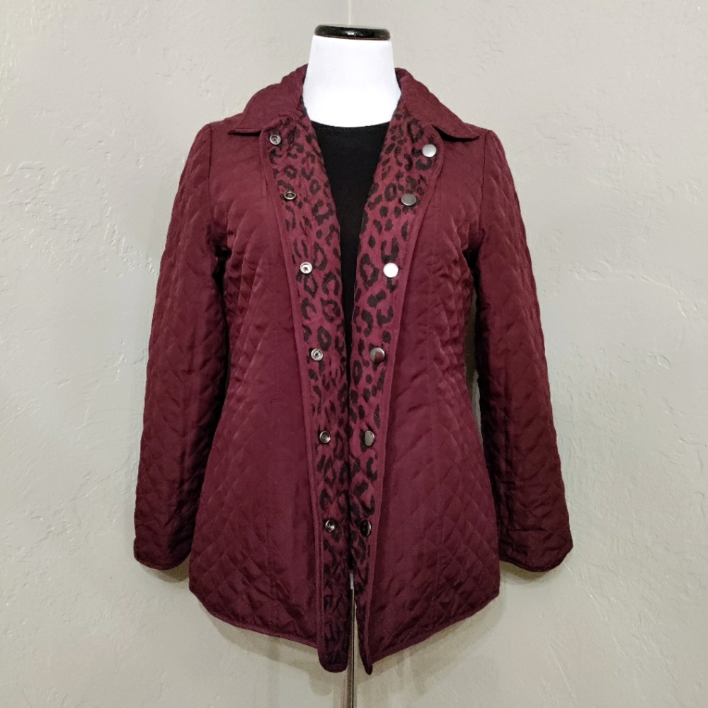 Reversible Quilted Eggplant/Black Animal Print Jacket Size Large